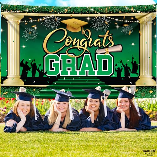Image of KatchOn, XtraLarge Green Congrats Grad Banner - 72x44 Inch, 2026 Graduation Backdrop | Grad Decorations Class of 2026 Green and Gold for Grad Party Decorations, Graduation Decorations 2026