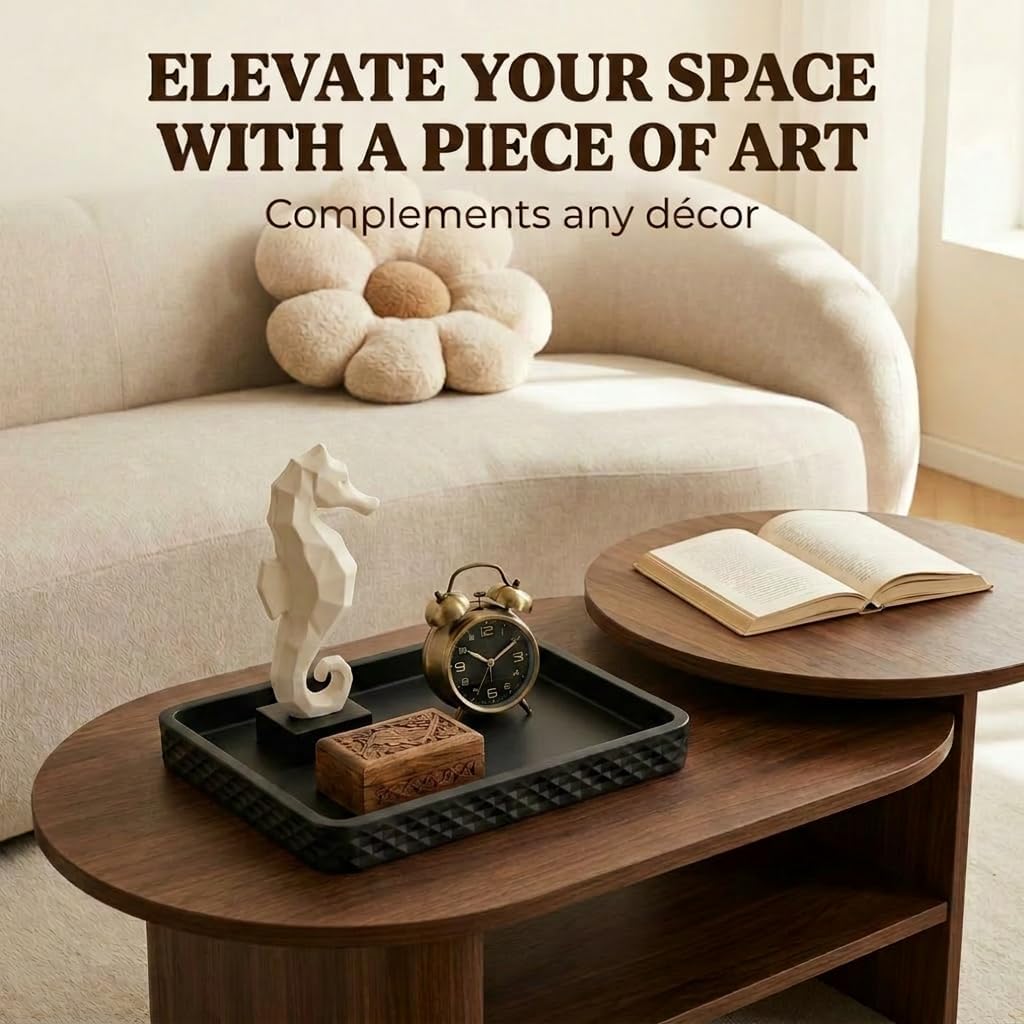 Cement Concrete Beige Coffee Table Tray | Rectangular, Textured Diamond Pattern, Raised Edges, Multi-Purpose