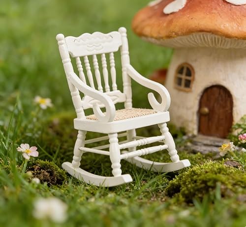Miniatura 3 de Silla de madera para casa de muñecas, modelo de silla mecedora de madera en miniatura 1:12 (blanco)