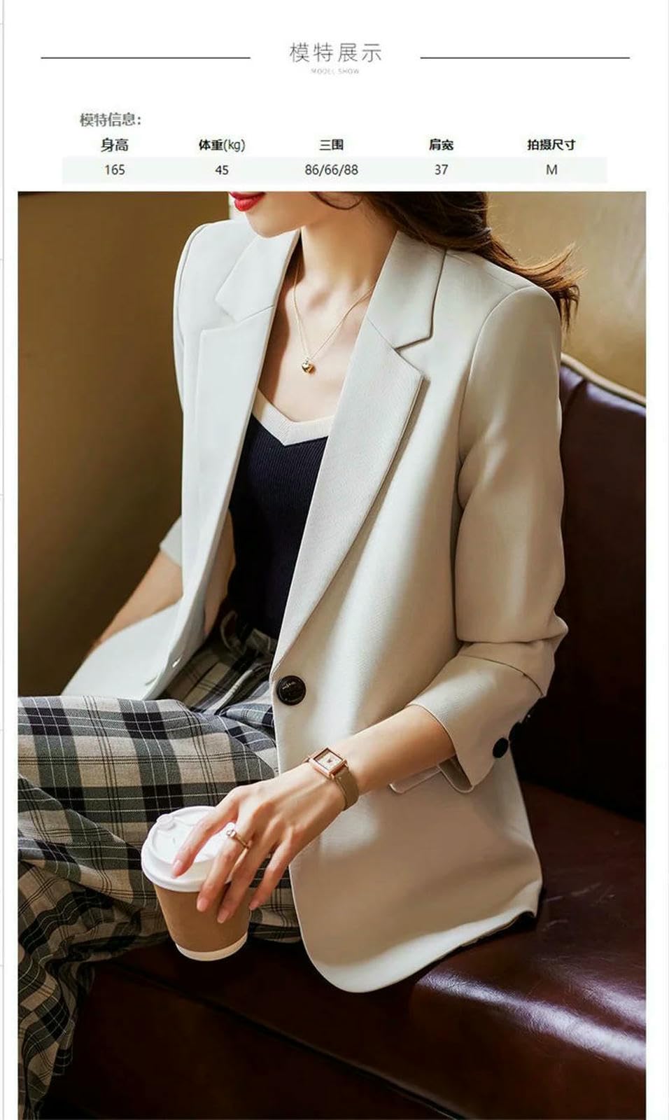 Strickjacke Damen Beliebte Neue Frauen Freizeit Hintere Gabelanzug Mantel Frauen Frühling Herbst Langarm Blazer Jacke Chic Blazer-cremefarben-XXL