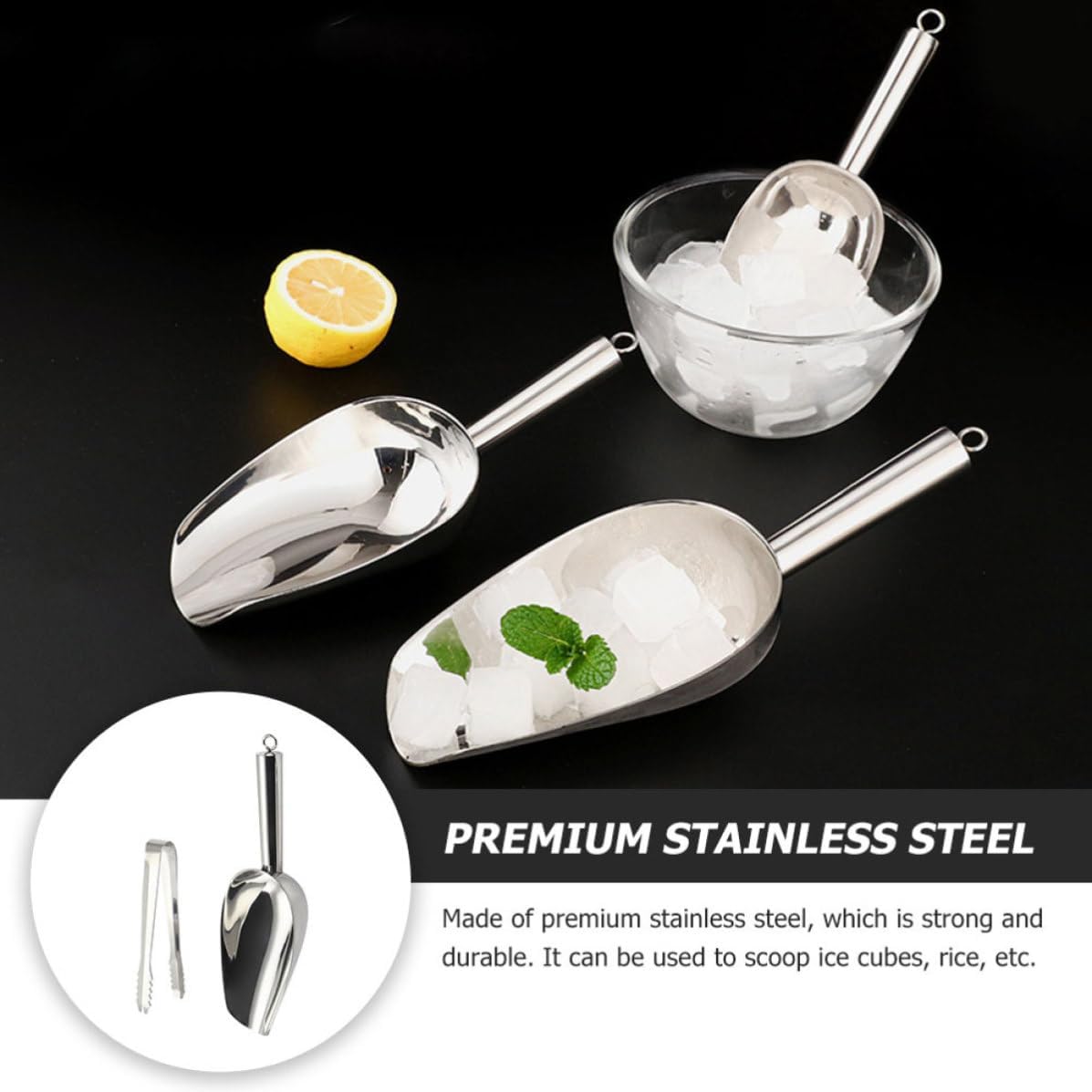 Stainless Steel Ice Shovel Tong for Kitchen Storage and Serving