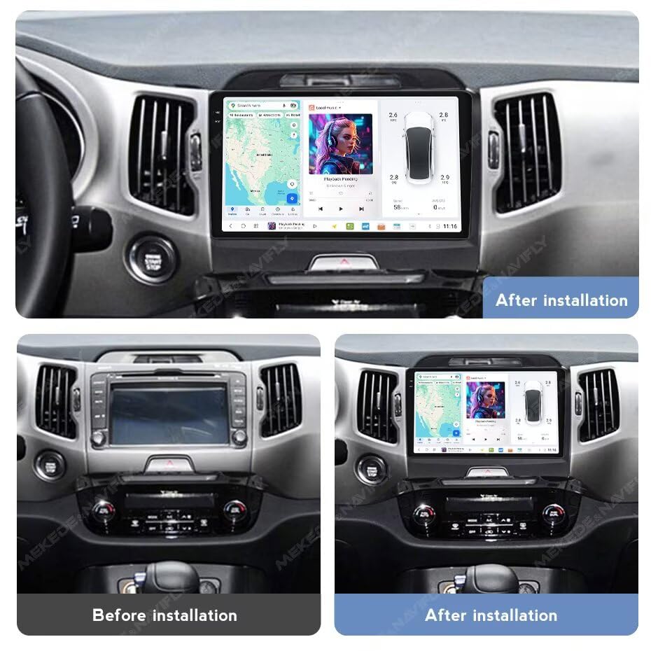 MekedeTech DUDUAUTO DUDU6 Android Screen for KIA Sportage 2010-2015 Android Car Radio 9.5 inch Wireless Carplay Head Unit,6G RAM 64GROM