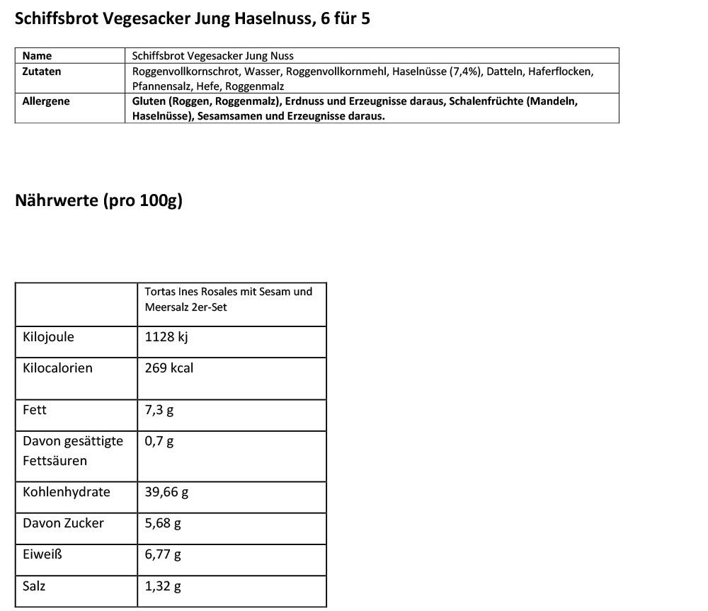 Schiffsbrot Büchsenbrot Dosenbrot Haselnuss 6 für 5, 1 Jahr Haltbarkeit (6 x 500 g)