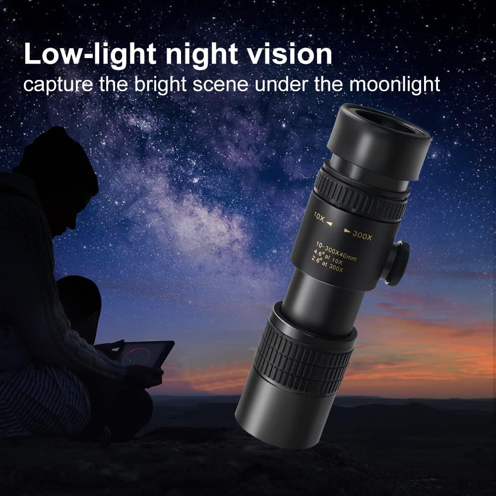10-300x40 Zoom Monocular Telescope, Waterproof Night Vision Monocular with Tripod Mobile Phone Holder, Monoculars for Adults High Powered, Thermal Monocular for Hunting, Travel, Camping, Bird Watching : Electronics