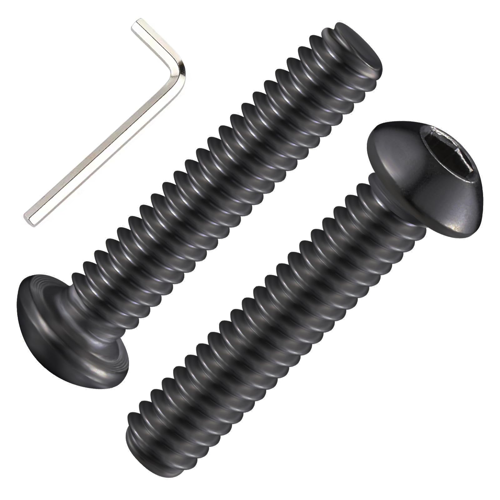 Wensilon (20Pcs) 3/8-16 * 1-1/2 Button Head Socket Cap Bolts Screws, 304 Black Stainless Steel, Allen Hex Drive, Bright Finish, Fully Machine Thread
