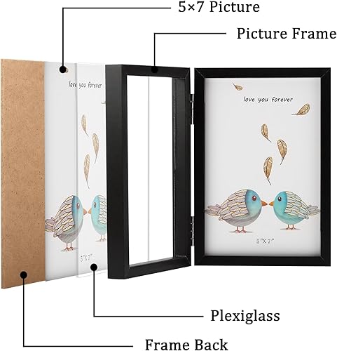 Miniatura 3 de ORIVAN Marcos de fotos dobles de 5 x 7 pulgadas, marcos de fotos plegables con bisagras y marcos verticales de vidrio (negro)