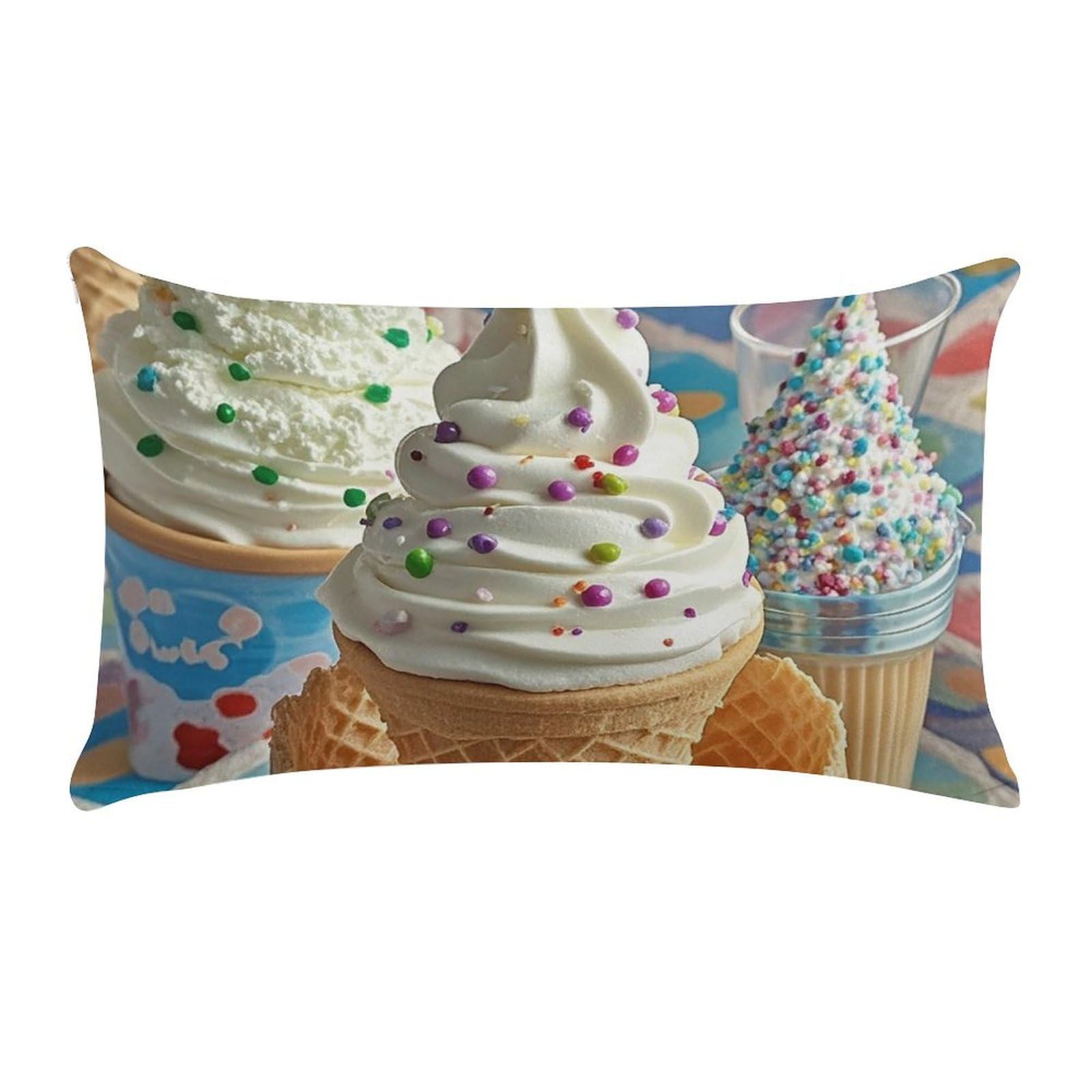 Sweet Ice Cream Pillow Cases for Sofa, Super Soft Plush Pillow Cover with Zipper, Luxury Cozy Pillow Shams for All Seasons, Lightweight Pillowcases for Bedroom, 12" X 20"