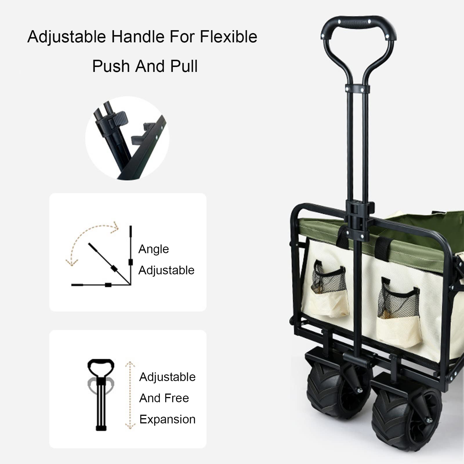 Carrello Pieghevole Pieghevole per Esterni Carrello da Campeggio con Maniglia Regolabile per Picnic Carro con Grande Volume di Stivaggio Carrello Pieghevole a 4 Ruote