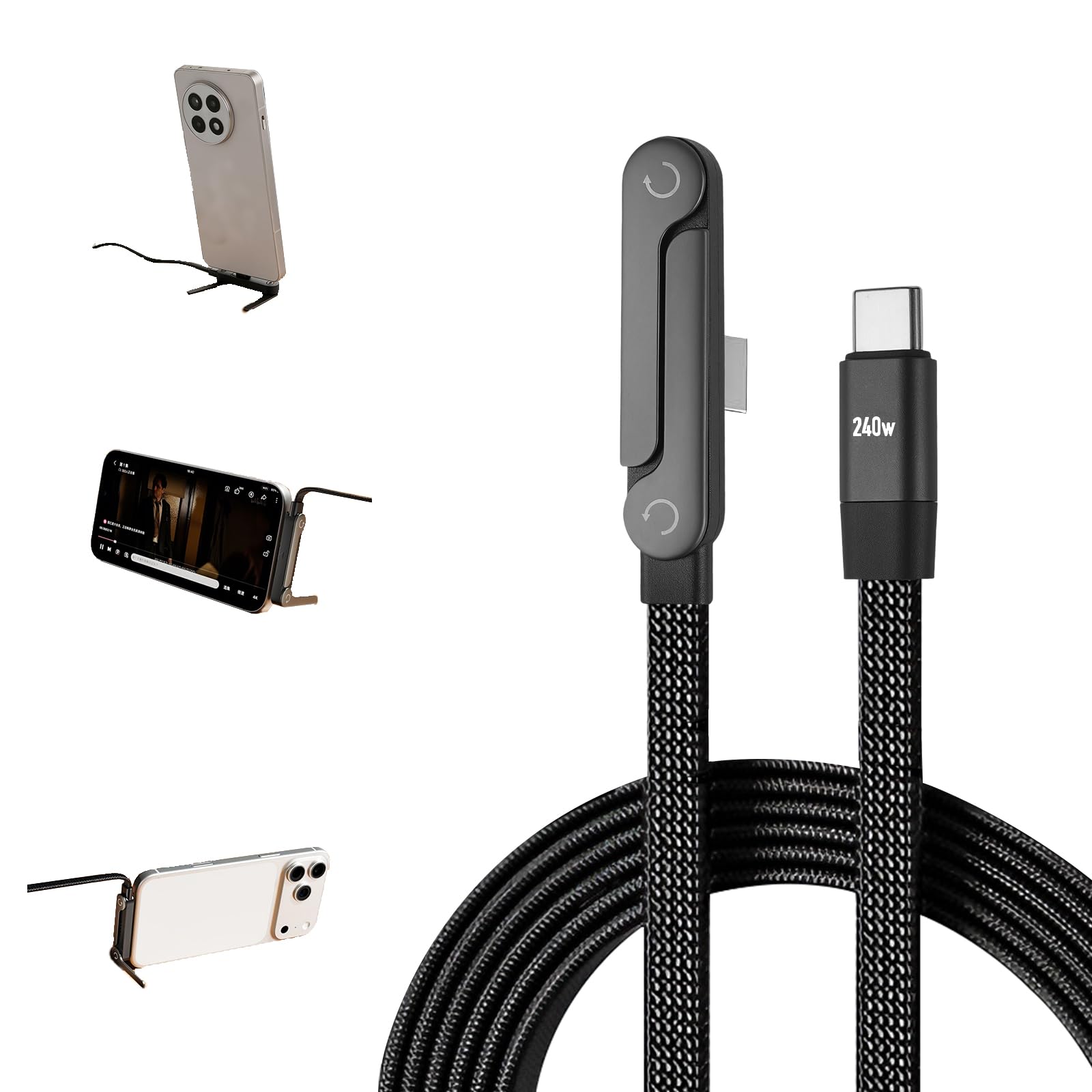 Noaya 2-in-1 Invisible Stand Charging Cable - 240W Fast Charging Cable, 4.9FT Multi Charger Cord with Type C, T-Shaped Foldable Stand for Smartphones,Tablets,Laptops(1PCS) Office Product 2512-02 - 1