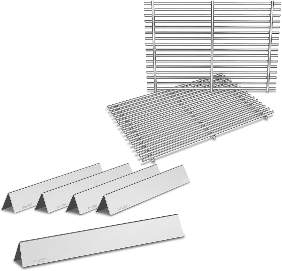 QuliMetal 304 Stainless Steel 22.5" Flavorizer Bars and Stainless Steel Grill Grates for Weber Spirit 300 Series (Side Knobs) – Fits Spirit E310, E320, Genesis Silver Gold Platinum B/C