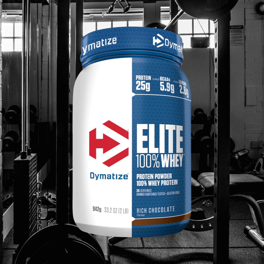 Dymatize Elite Whey Rich Chocolate Poudre riche en protéines et faible en sucre + protéines de lactosérum et BCAA, 907 g