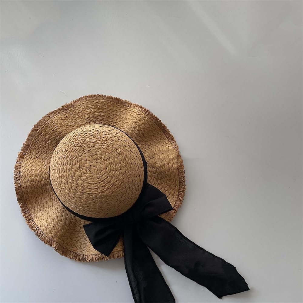 Cappello di Paglia Traspirante per Bambini Cappello da Sole Estivo da Spiaggia for Bambini, Grande Cappello di Paglia con Fiocco, 52 cm