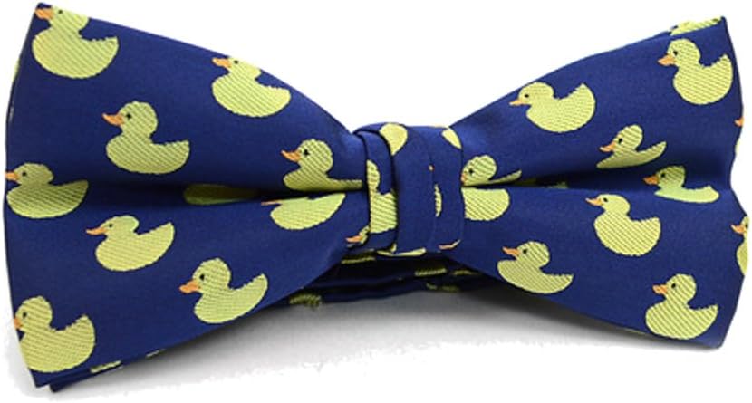 Men's Navy Blue & Yellow Rubber Ducky Duck Pre-tied Banded Bow Tie Neckwear