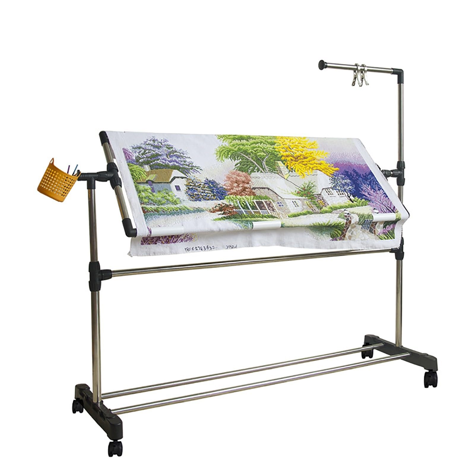 Soporte de Bordado de Acero Inoxidable de Altura Ajustable: Bastidor de Suelo para Manualidades, Soporte de Costura, Mesa Ajustable de 100 cm para Costura y Bordado.