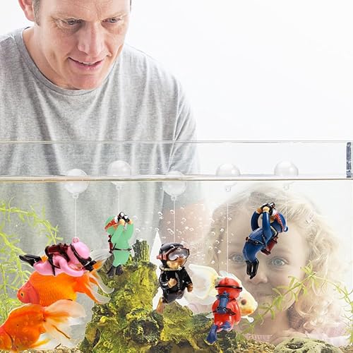 5PCS Floating Fish Tank Decorations Cute Little Diver Aquarium Decoration Aquarium Diver Decoration Floating Device Aquarium Ornament for All Kinds of Fish Tanks(Size:2.7x1.18inch)