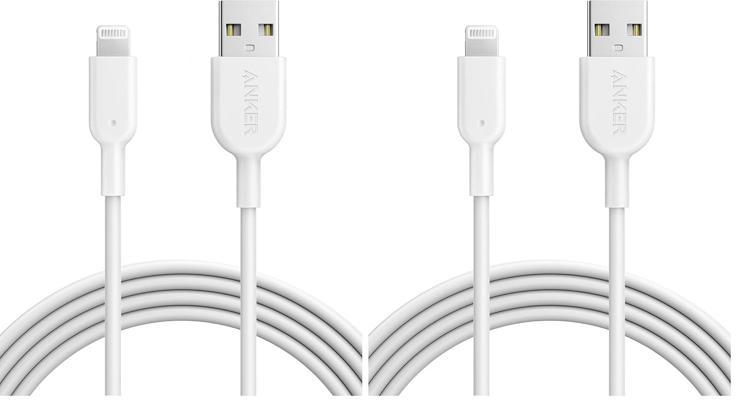 Anker Powerline II Lightning Cable,Apple MFi Certified,USB Charging/Sync Lightning Cord Compatible with iPhone 11 Series/SE/Xs/XR,and More(6FT,White) (Pack of 2)
