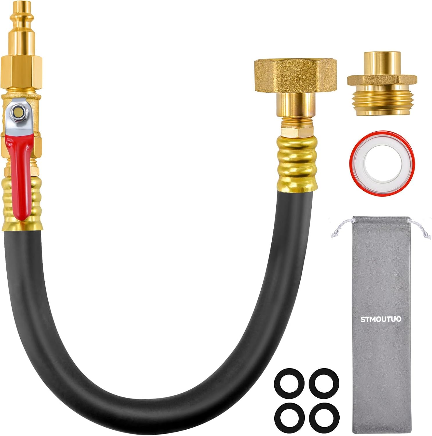 STMOUTUO 16.9" RV Winterizing kit, RV Water Blowout, for Camper, Sprinkler Systems, Boat, Motorhome Systems, Ship, air Compressor Quick Connect Plug to 3/4" Hose Blowout Adapter with Valve, with Bag