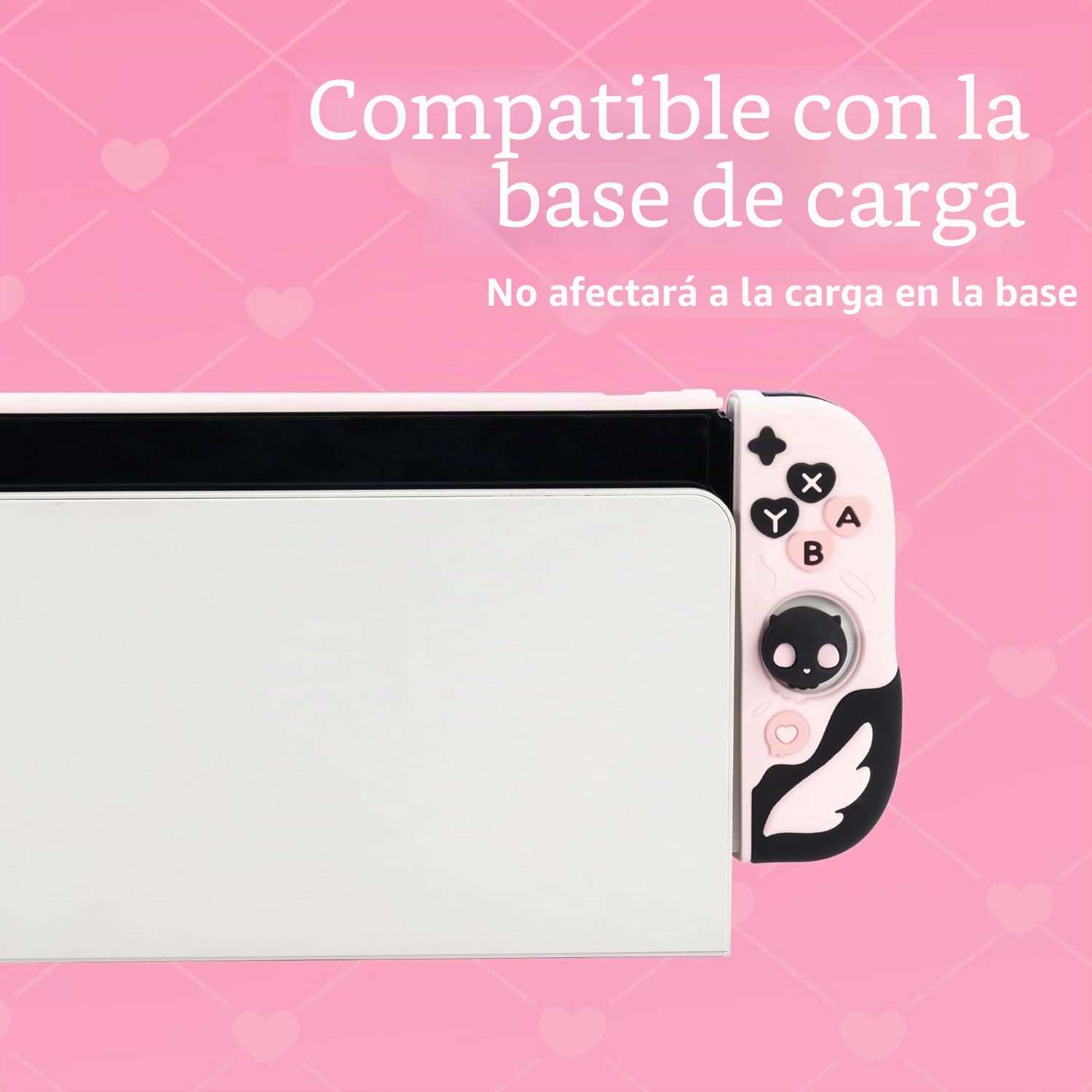 GeekShare Funda Protectora para Switch OLED, Funda de Silicona Blanda Separable para Joycon con 2 Tapas para el Pulgar - Sweetheart Skull