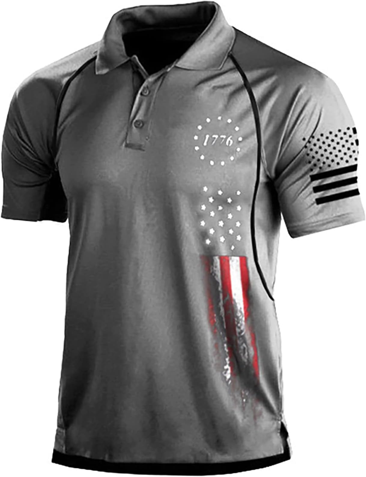 GenericUSA Flag Patriotic Mens Polo Shirts Pack Button Turndown Soft T-Shirt American 1776 Patriot Muscle Polo Tops