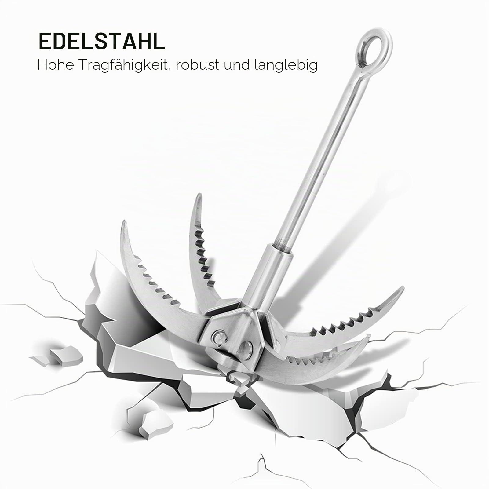 Ausla Faltbarer Enterhaken aus Edelstahl mit 4 Krallen Zum Klettern, Enterhaken-Kletterwerkzeug mit 4 Krallen Zum Klettern, Abenteuer und Hängesicherung und Rigging