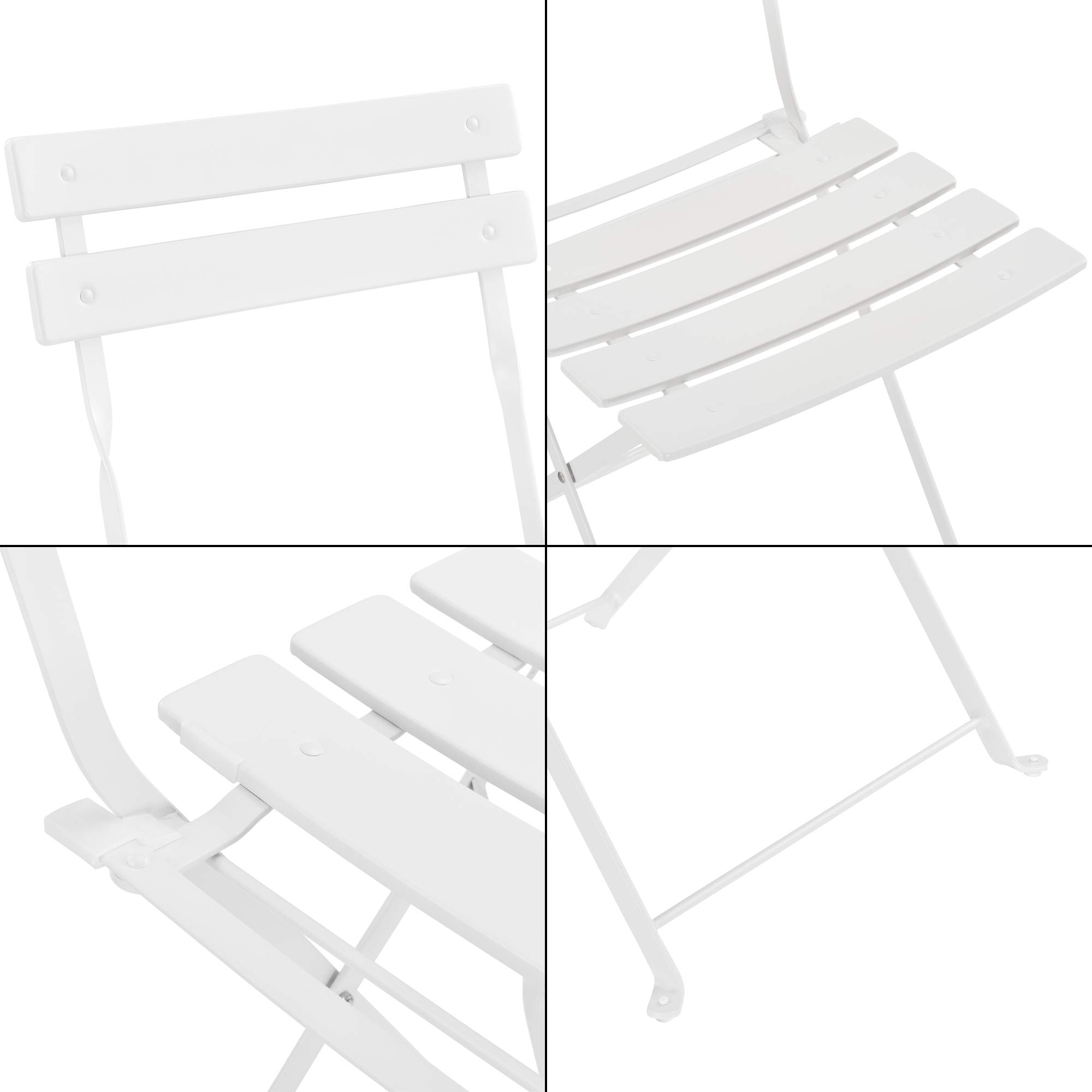[en.casa] Conjunto Mesa y Sillas Jardín Caprile Juego de Bistró 3 Piezas Mesa de Centro con 2 Sillas Plegables para Terraza Balcón Patio 71 x 60 cm Acero - Blanco