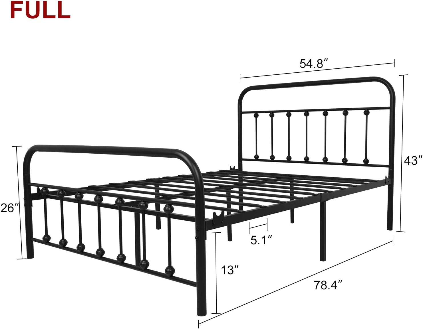 NEEBIRGELIA Black Metal Bed Frame Full Size with Headboard and