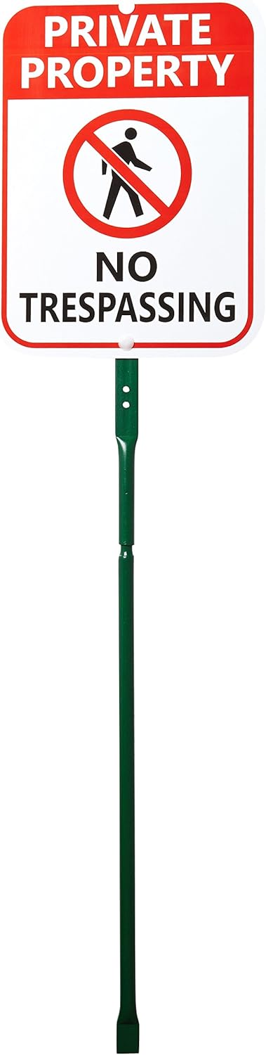 SmartSign No Trespassing Signs Private Property, 10 x 12 Inches Aluminum Sign with 3 Feet Stake
