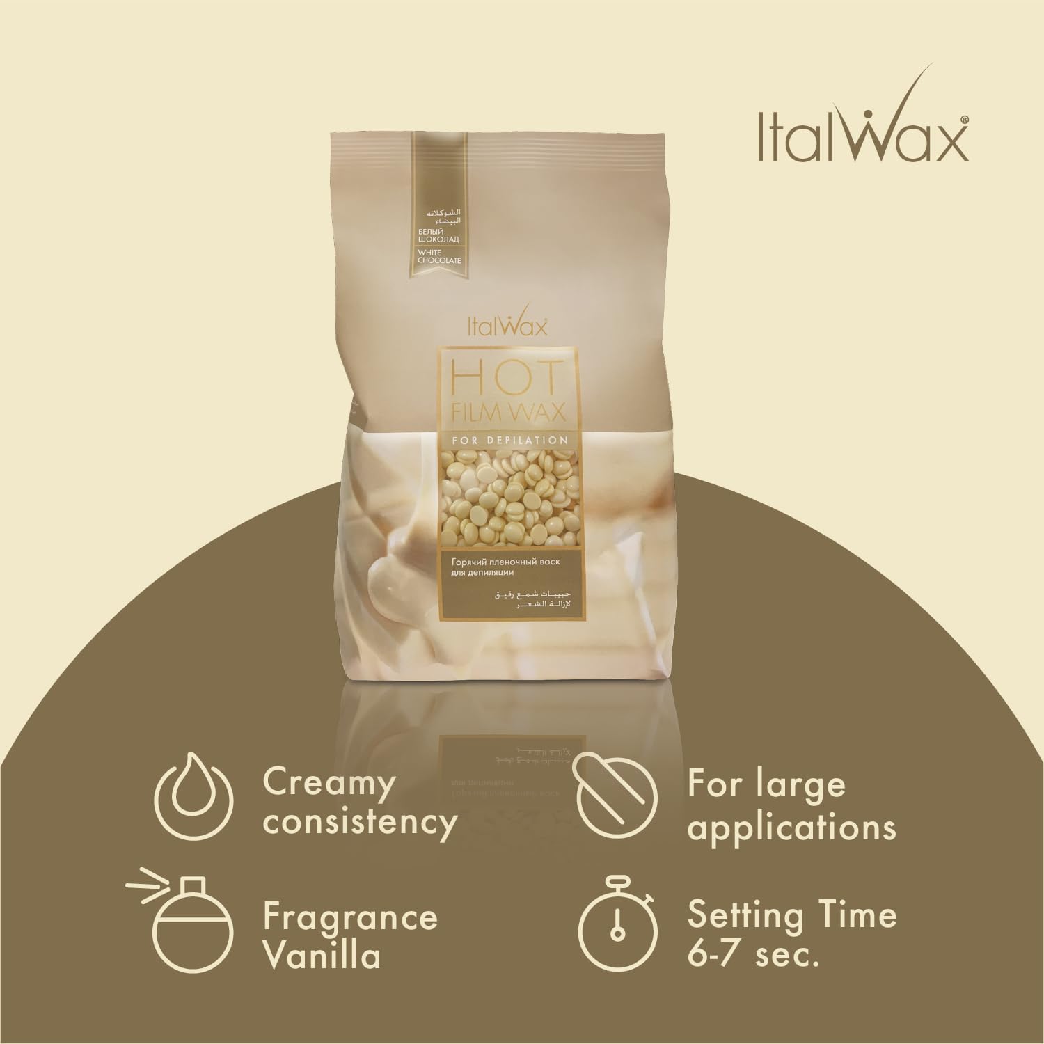 Italwax White Chocolate - 1kg Perline di cera a caldo per la depilazione senza strisce - Formula naturale per tutti i tipi di pelle – Aromatizzato vaniglia – Raccomandato per area bikini e ascelle