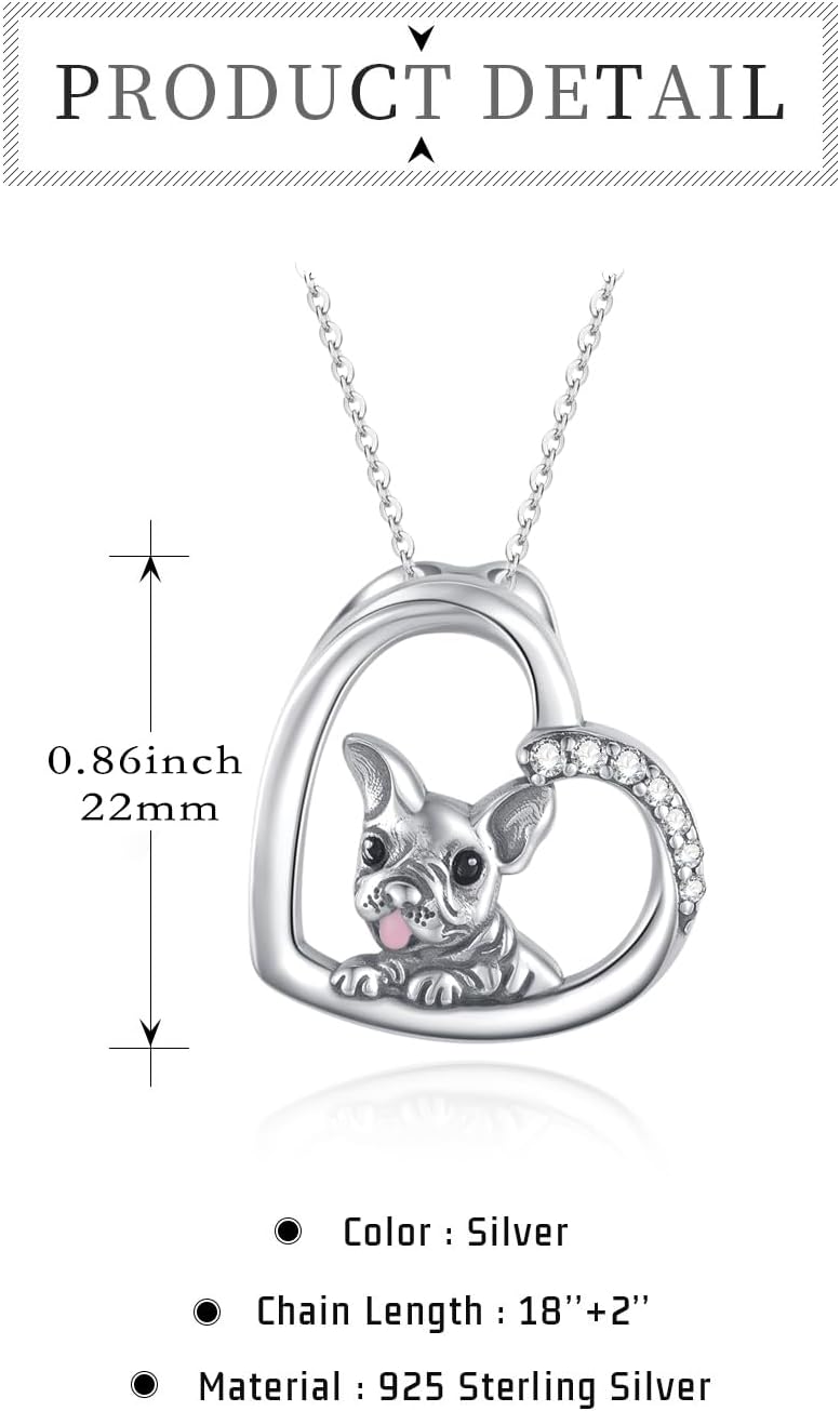 JUSTKIDSTOY French Bulldog Necklace 925 Sterling Silver Cute Animal Dog Pendant Necklace French Bulldog Jewelry Gifts for Women Pet Lover - Image 2