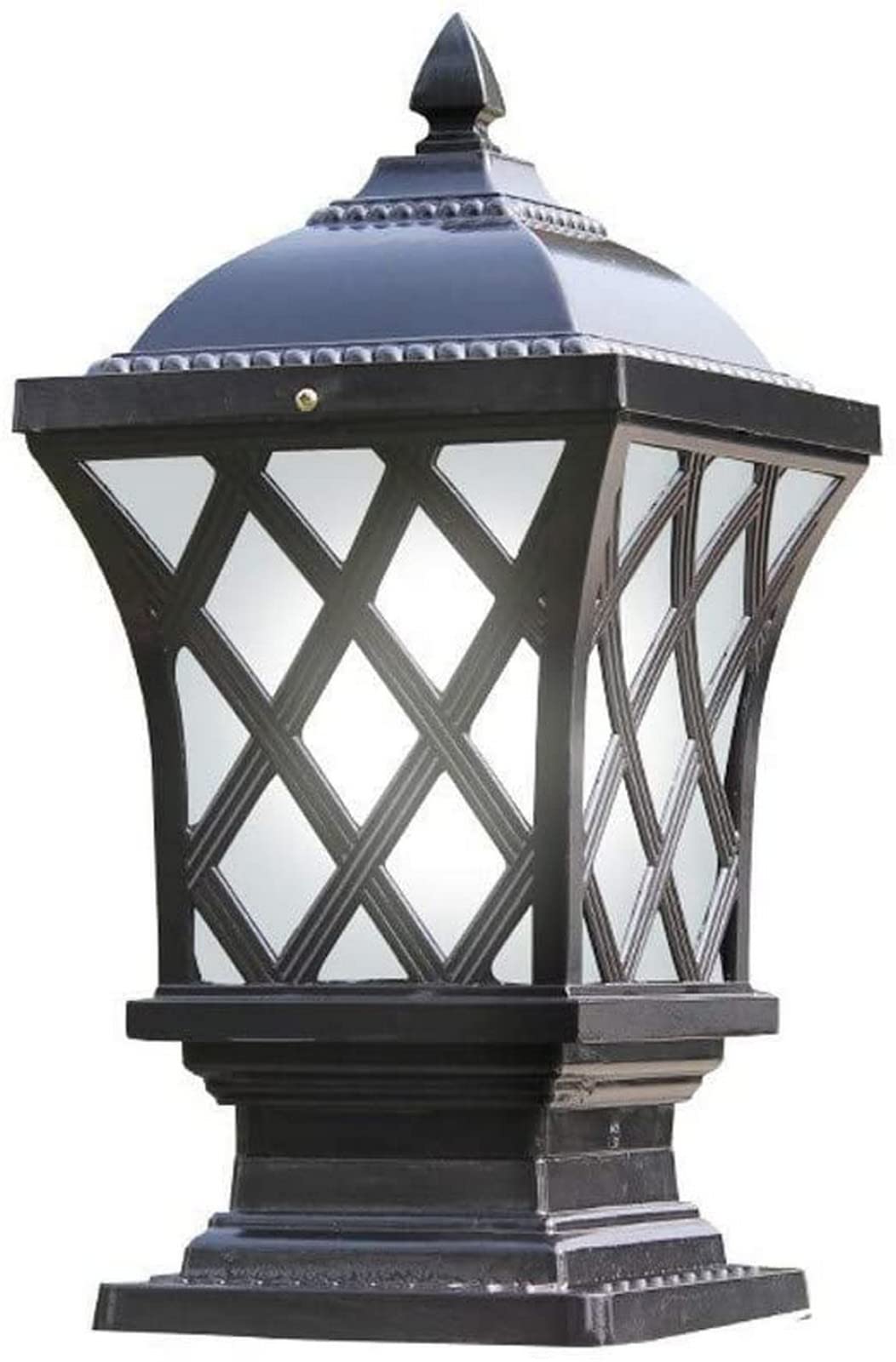 Street Lights Garden Post Light Watertight Vintage Landscape Column Lamp Glass Lantern Rustproof Aluminum Outdoor Pillar Patio Courtyard Fence Lighting (Black H 44CM)