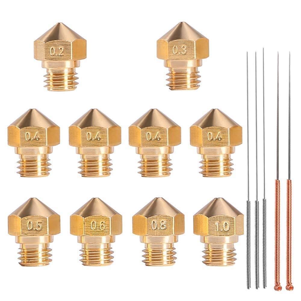 zhengpingpai 3D Printer Nozzle M7 Thread Brass Extruder Head Nozzle 0.2 0.3 0.4 0.5 0.6 0.8 1.0 mm 1.75mm Filament with Cleaning Needles