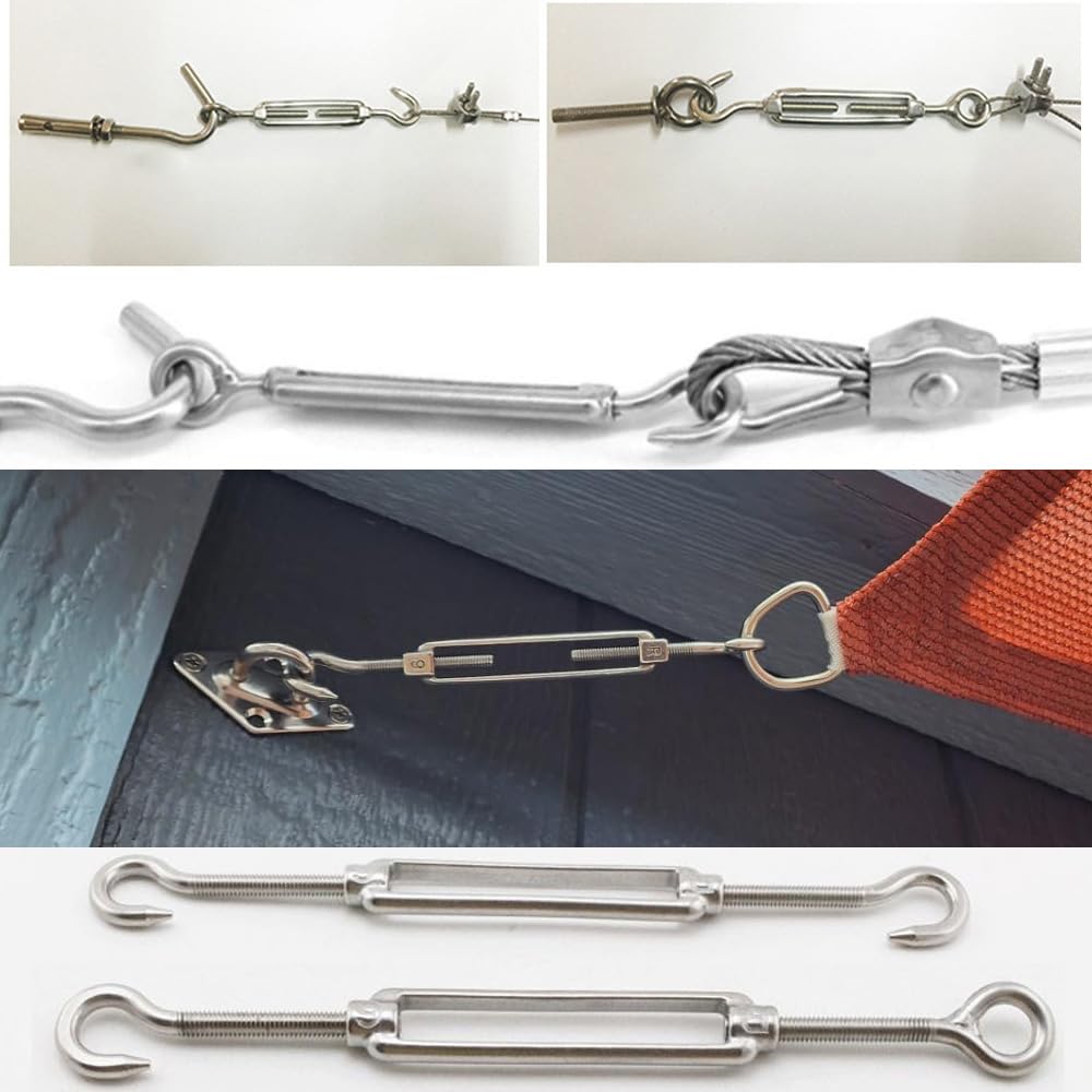 Kit De 10 Tendeurs De Câble Inox M5 Avec Serre-câbles Et Cosses - Réglable, Robuste, Pour Voile D'ombrage, Corde à Linge, Etc. - 12