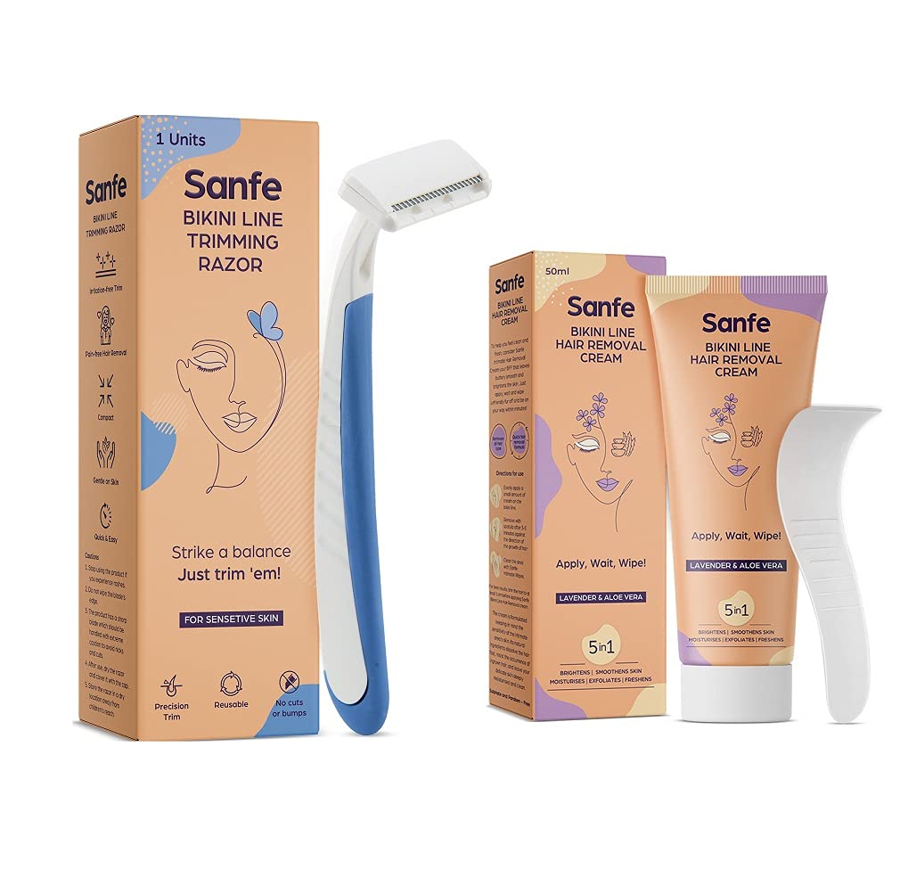 Intimate Hair Removal Duo - Sanfe Bikiniline Trimming Body Razor for Women With Bikiniline Hair Removal Cream - 50gm | Painless Bikini waxing | 100% Natural | For Intimate areas (B0965R242Y) Amazon Price History, Amazon Price Tracker