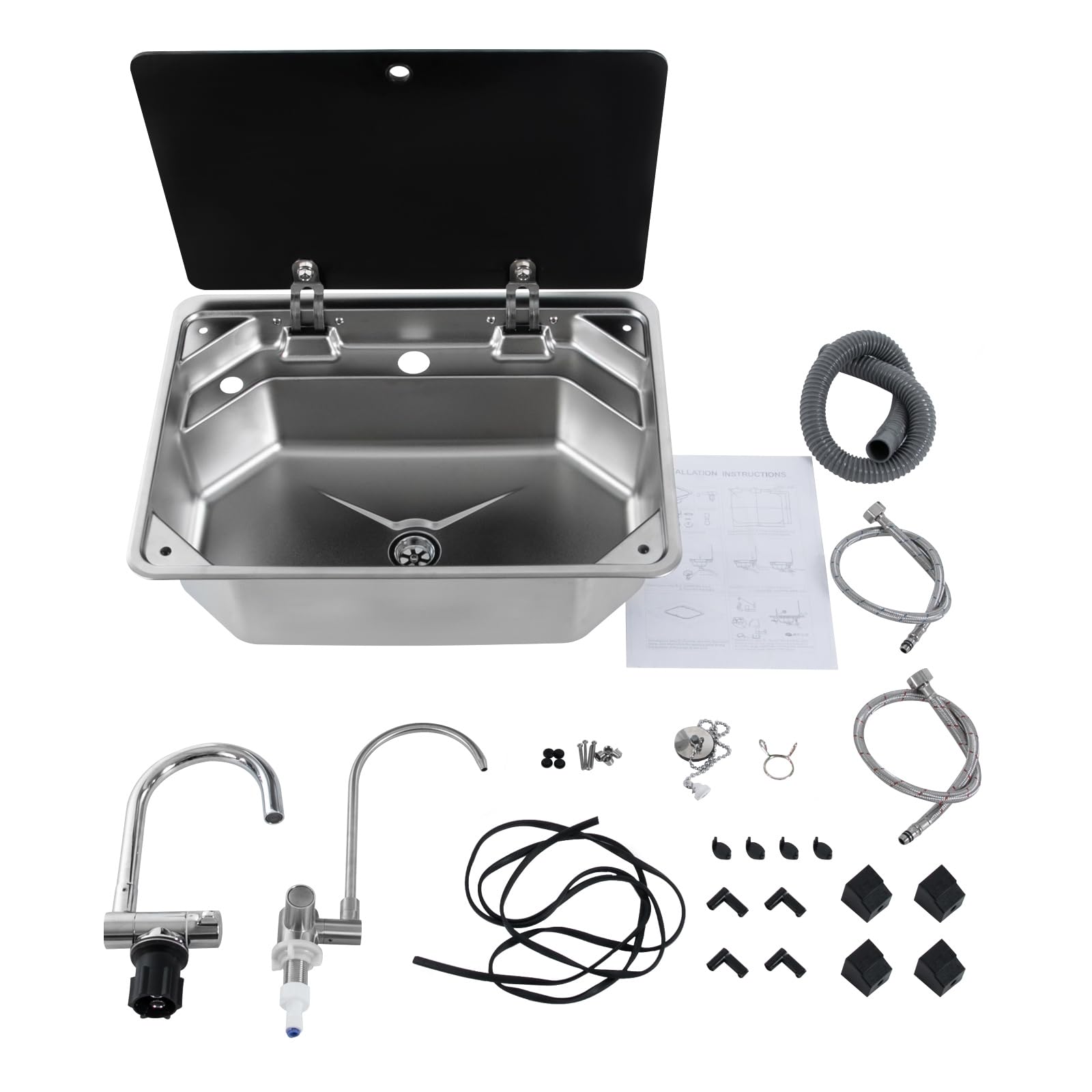 CUBELLIN Undermount RV Sink Workstation Stainless Steel Single Bowl Sink with 360°Rotating Faucet & Water Filter Faucet RV Caravan Camper Van Sink, 17.83"X12.8"