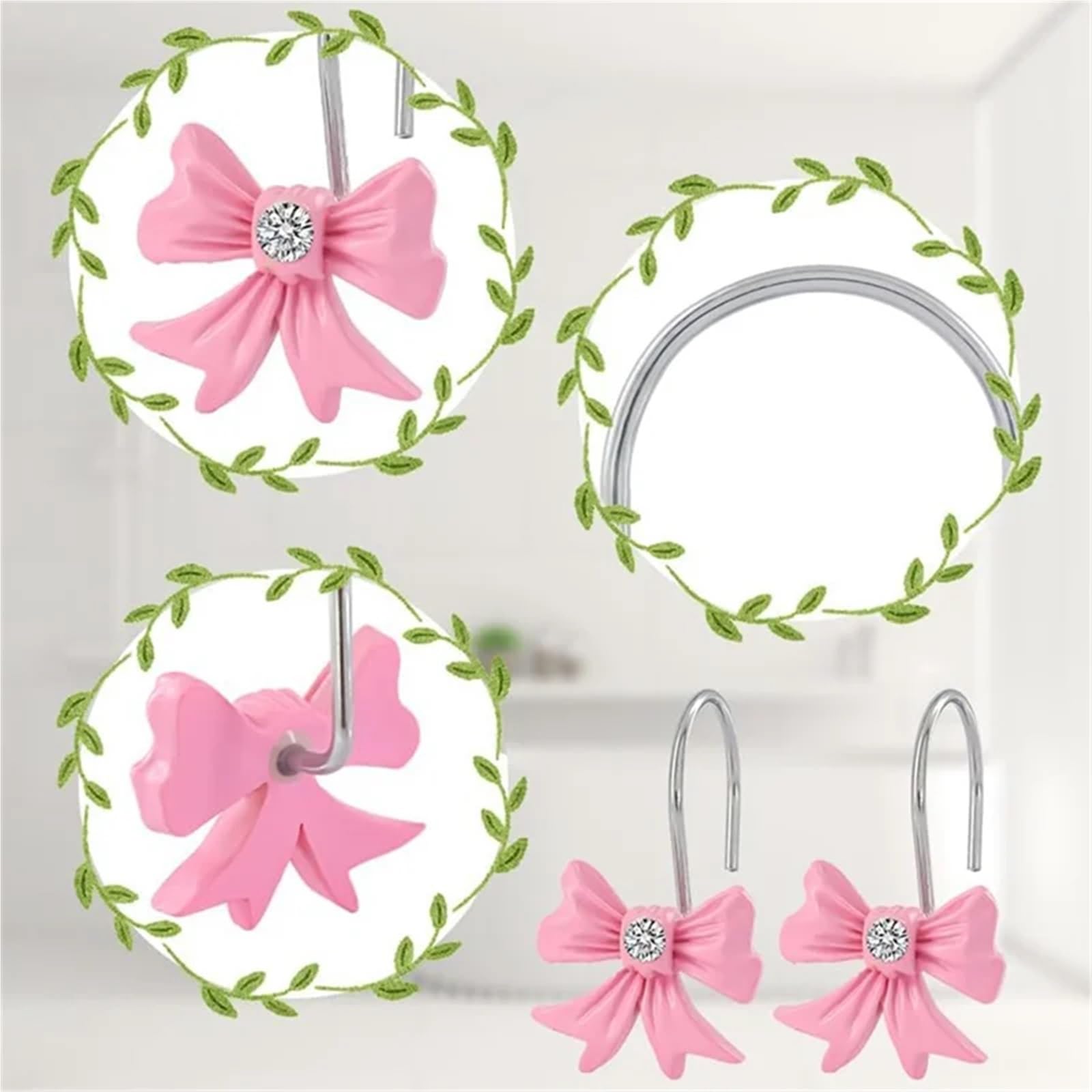 Ganci for tende da doccia con fiocco rosa, 12 pezzi, graziosi anelli decorativi, ganci in resina for il bagno