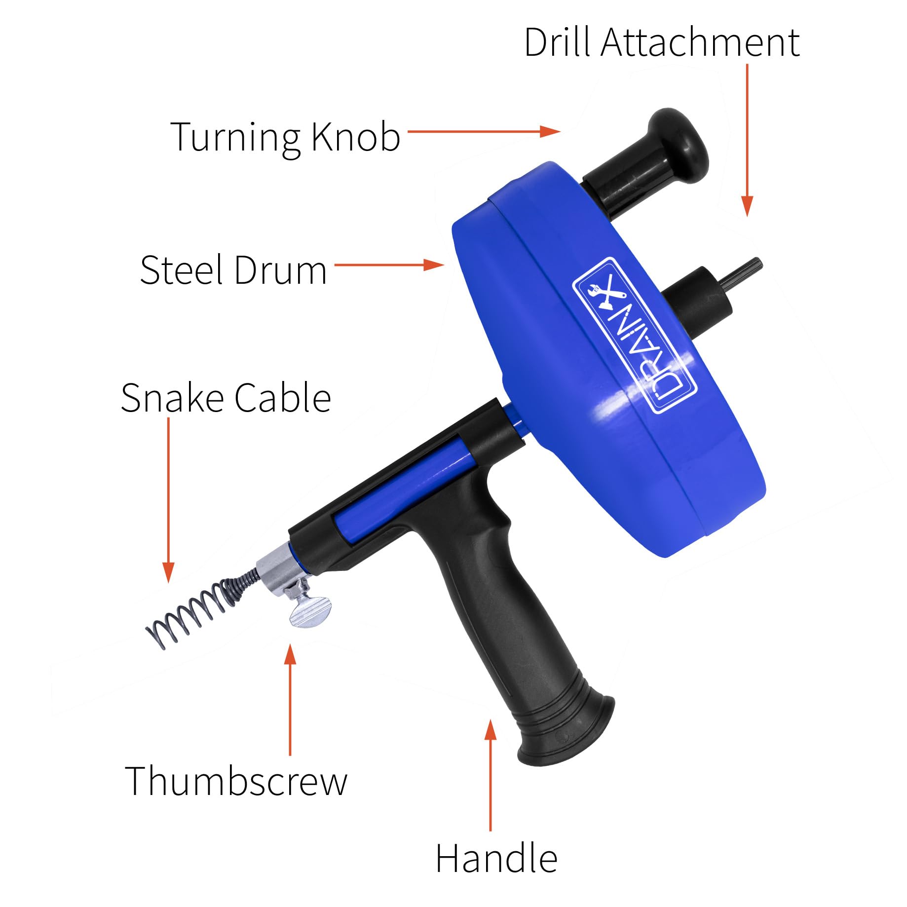 DrainX Power Pro 35FT Steel Drum Auger Plumbing Snake