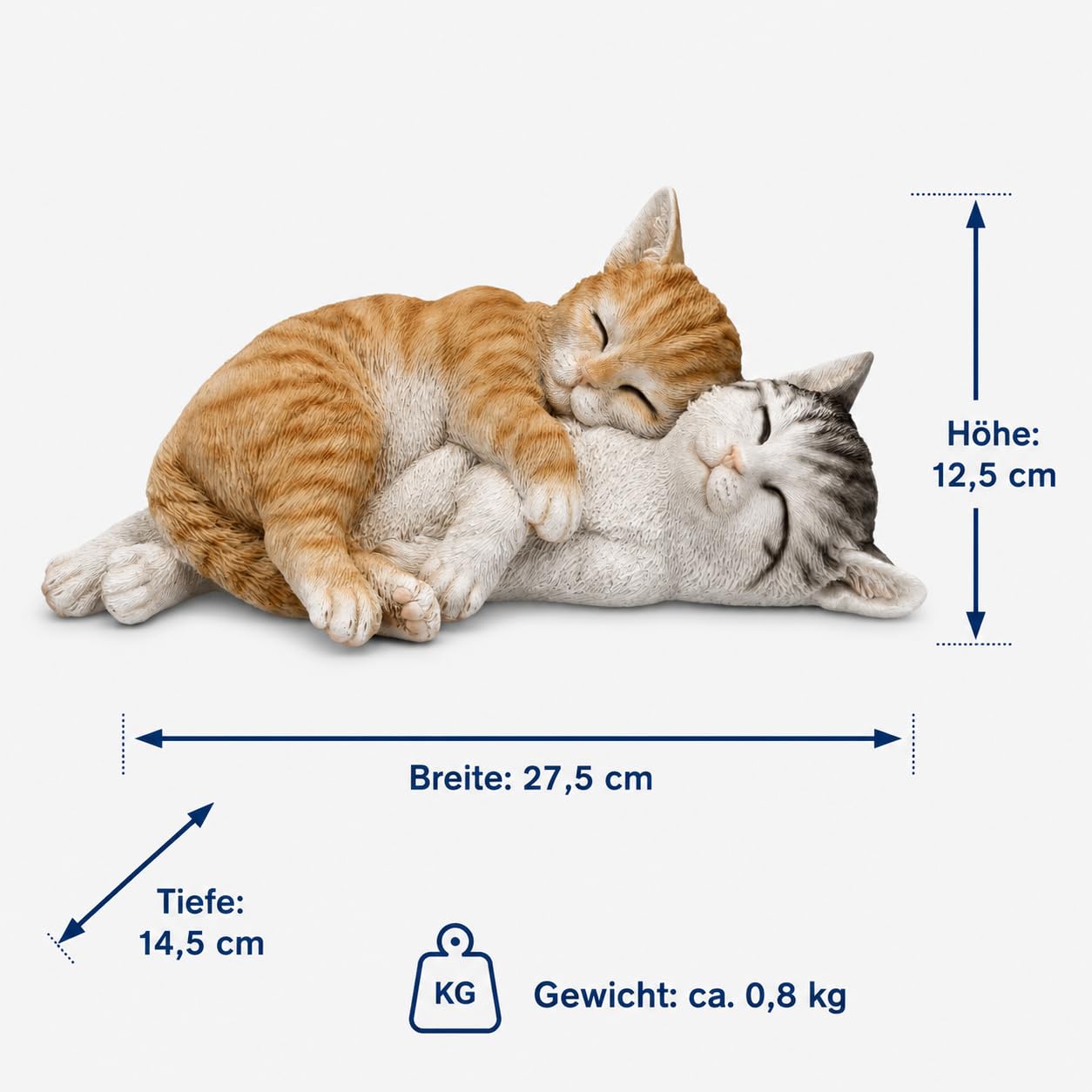 Figuren Shop GmbH Katzenfiguren Paar Garten 27,5 cm – Zwei kuschelnde Katzen aus Polyresin, handbemalt und wetterfest – Tierfigur für Sideboard, Fensterbank, Terrasse und Beet