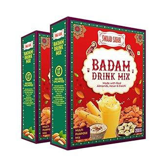 SWAAD SAFAR Badam Drink mix Thandai Powder with Almonds, Pistachios, Cashews, Saffron & Rose Petals | No Artificial Flavors | Traditional Badam Milk Mix (Pack of 2) - image, photos