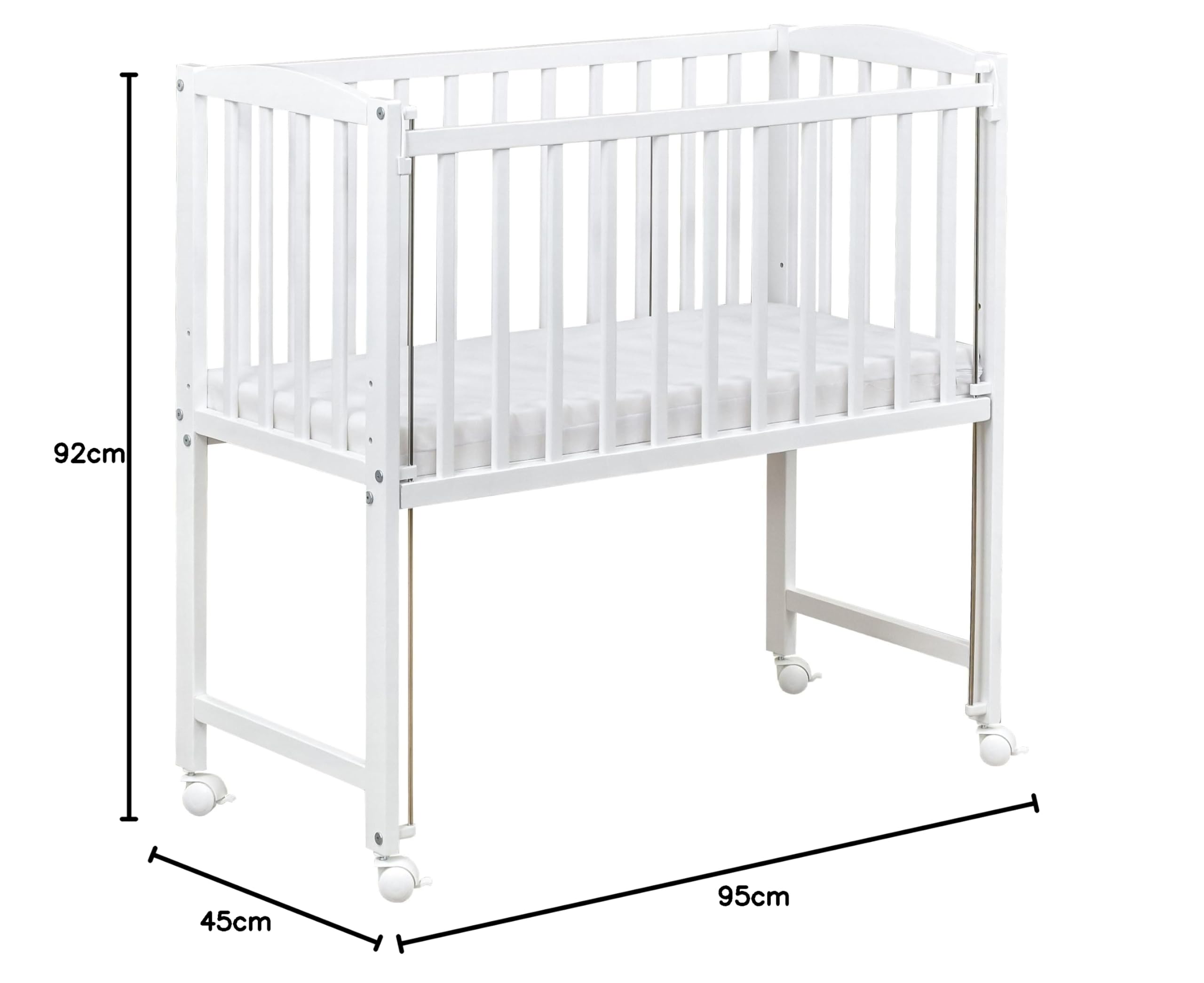 Generisch Baby Delux Beistellbett Babybett Stubenwagen weiß 90x40 mobil mit Rädern inkl. Matratze und Bettwäsche Set mehrteilig (Royal Rosa Rüsche Stickerei)