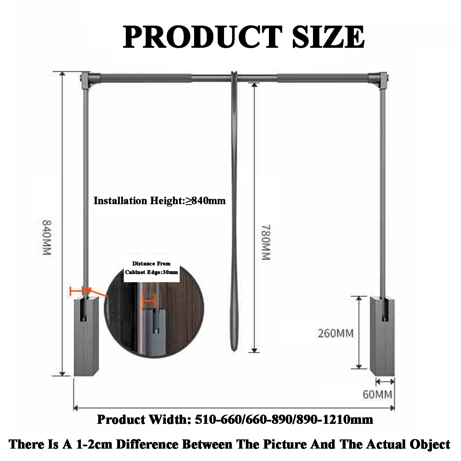 Generico Asta Appendiabiti Estraibile Regolabile, con Ritorno Morbido, Larghezza da 51 a 121 cm, capacità di carico di 18 kg, Ideale per soluzioni di stoccaggio salvaspazio.