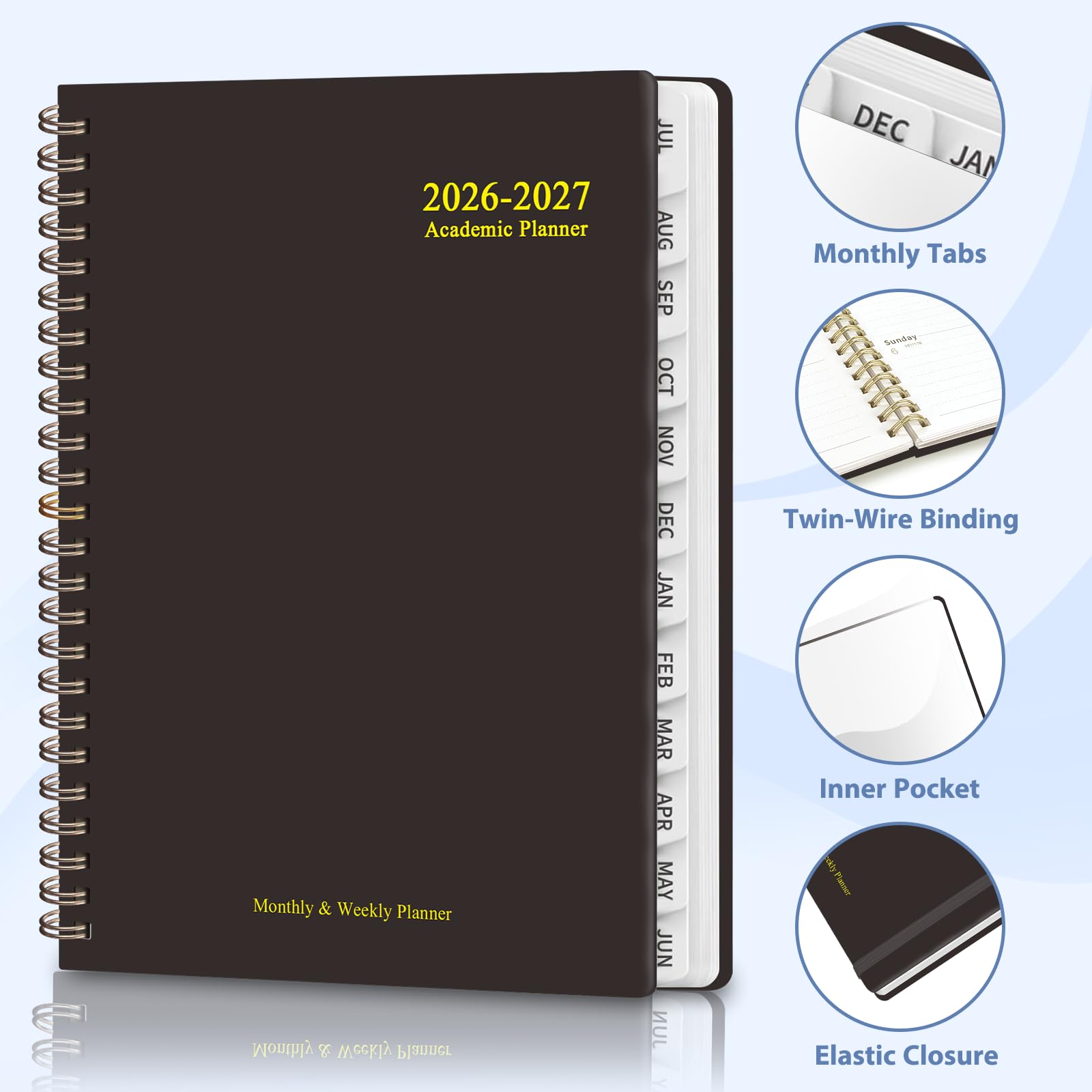 Agenda accademica 2026-2027, agenda settimanale e mensile, agenda giornaliera (luglio 2026 - giugno 2033), forniture per studenti per insegnanti scolastici, nero
