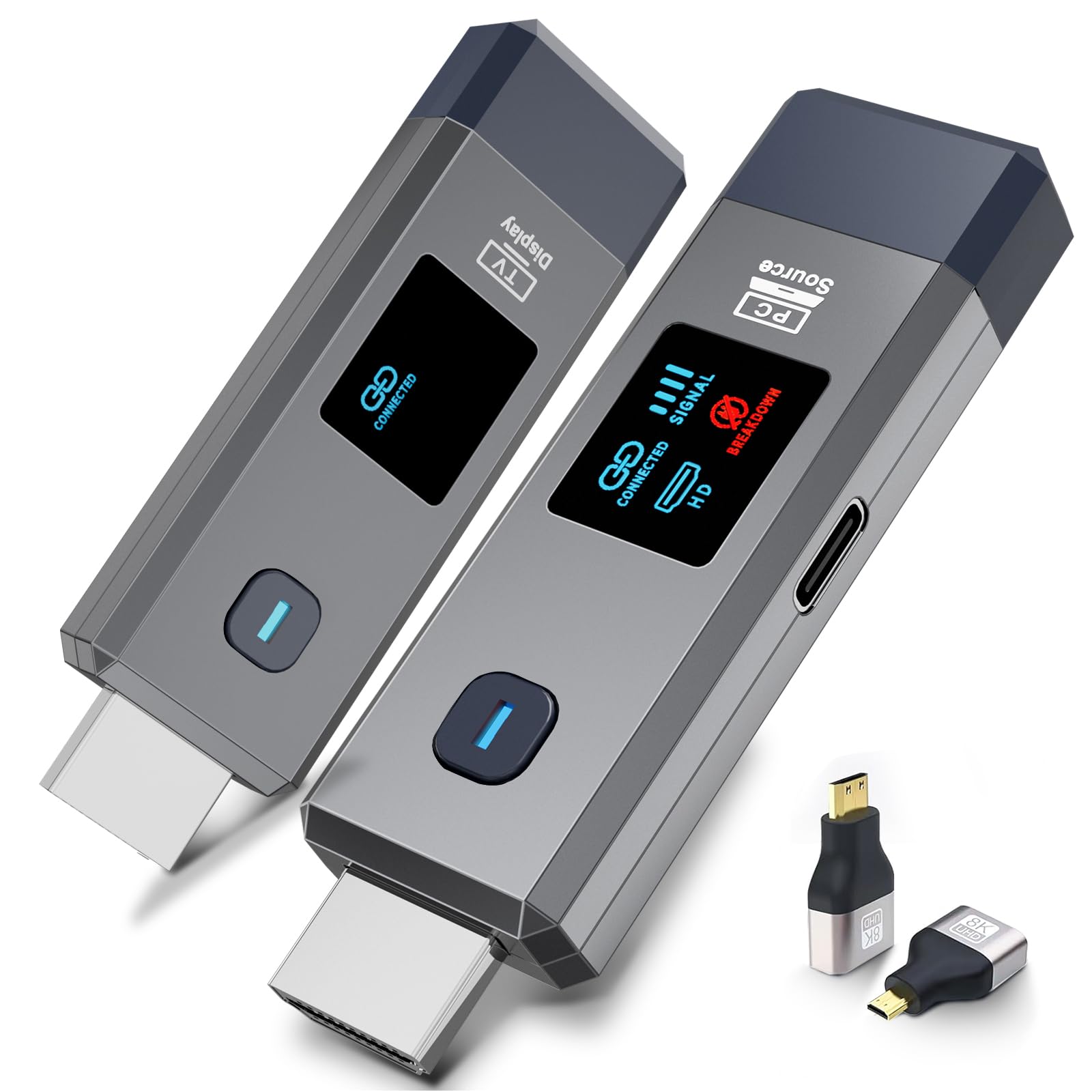 Wireless HDMI Transmitter and Receiver 328ft/100m for 4K Decode Input 1080P Output Plug&Play Portable 2.4G/5.8G for Video and Audio to Monitor from PC/Projector/TV Box, with Display Screen