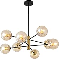 Vista 1 de 8 Lights Modern Sputnik Chandeliers, Mid Century Light Fixture with Glass Shade, Height Adjustable Recessed Ceiling Light fixtures for Dining Room