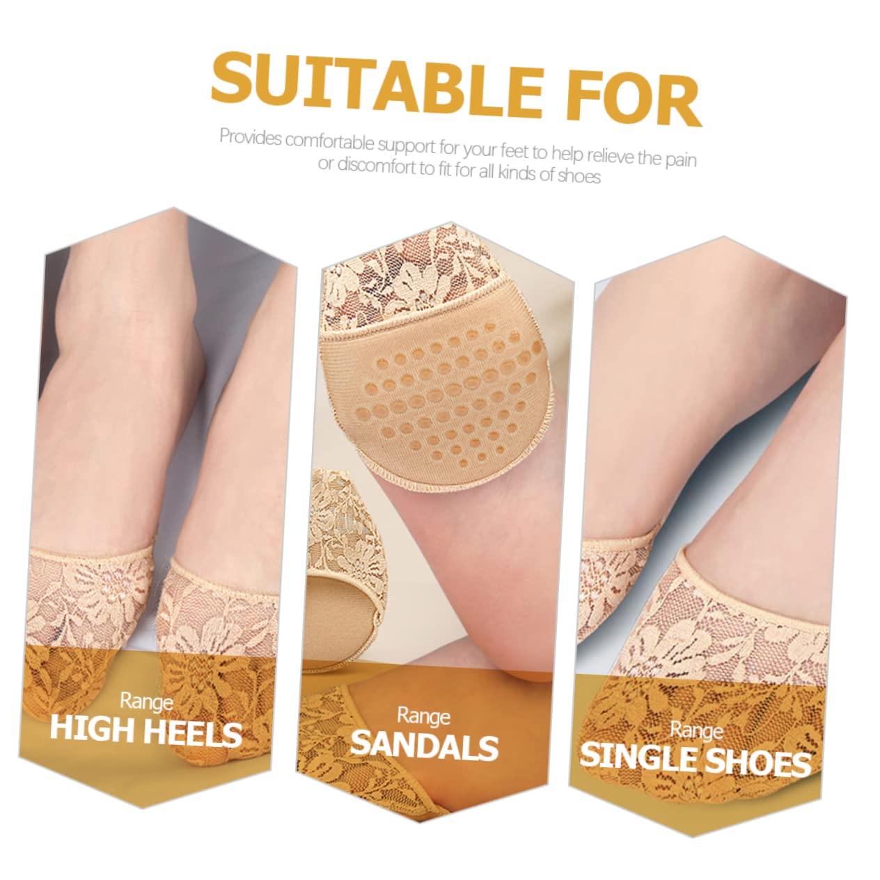 BESPORTBLE Invisible Socks for High Heels 2 Pairs Toe Spacer Socks No Show for Women Breathable Anti-skid Palm