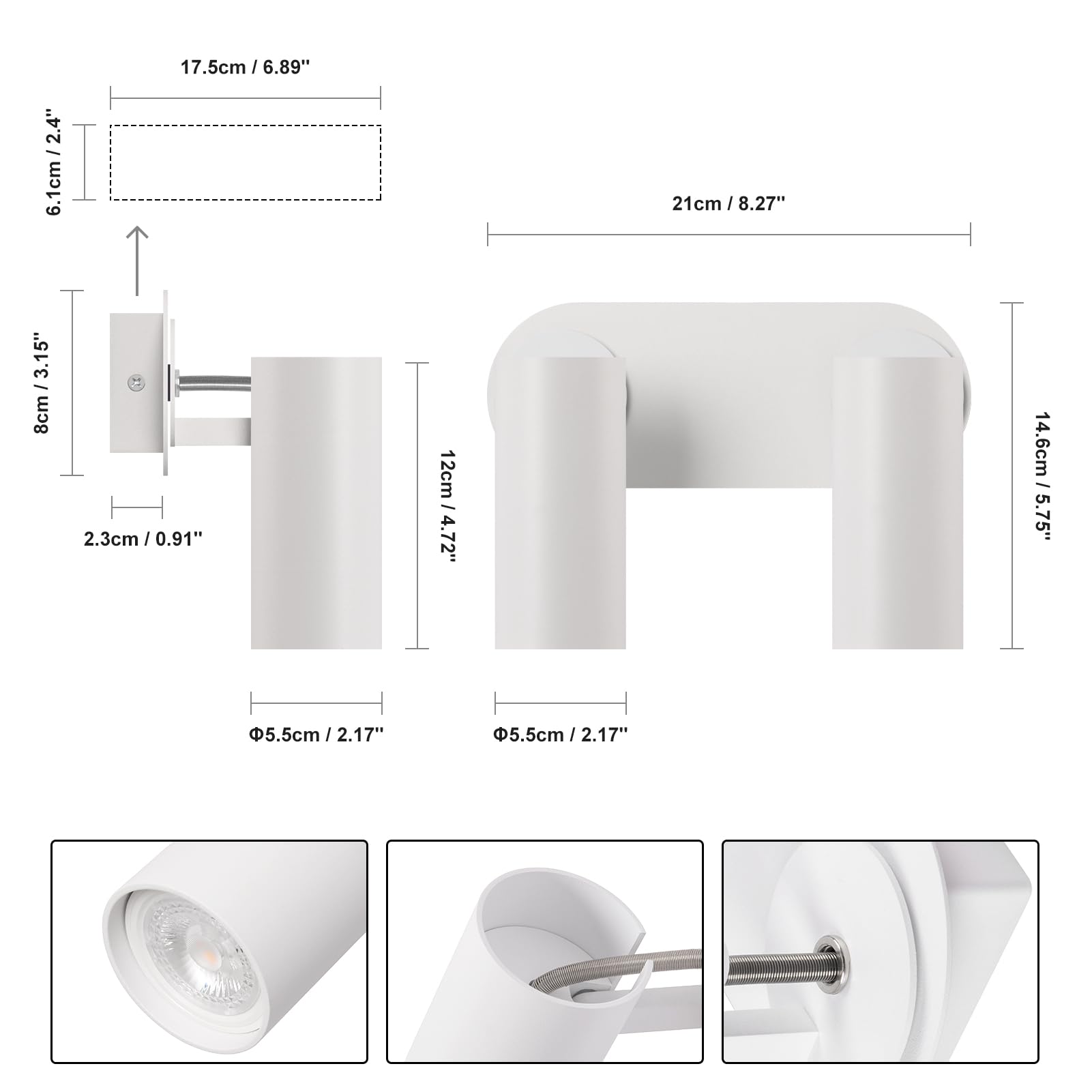 DAWALIGHT Faretti LED Soffitto 2 Punti Luce GU10 5W 3000K Bianco caldo Plafoniera Orientabile Faretto da Parete Lampada Soffitto per Interno Barra Vetrina Cucina Camera da Letto Soggiorno
