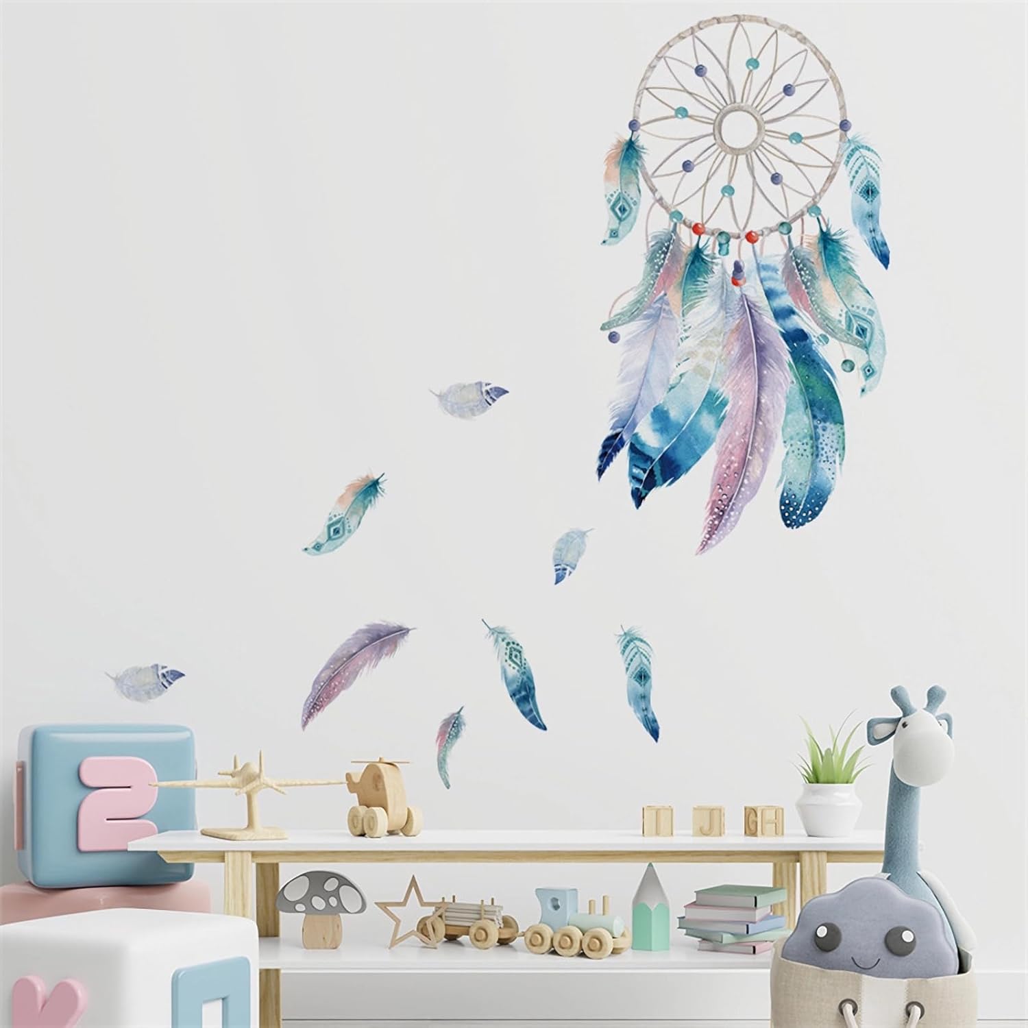 Calcomanías De Pared Con Diseño De Plumas Coloridas Y Estrellas, Diseño De Plumas Rosas De Sacinora Dreamcatcher Plume Art Calcomanias De Vinilo