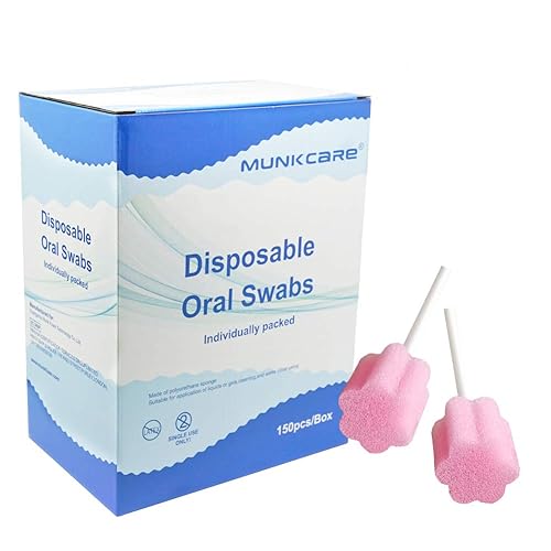 Munkcare - Hisopos de espuma para cuidado oral desechables, envueltos individualmente, sin tratar, rosa, 150 unidades