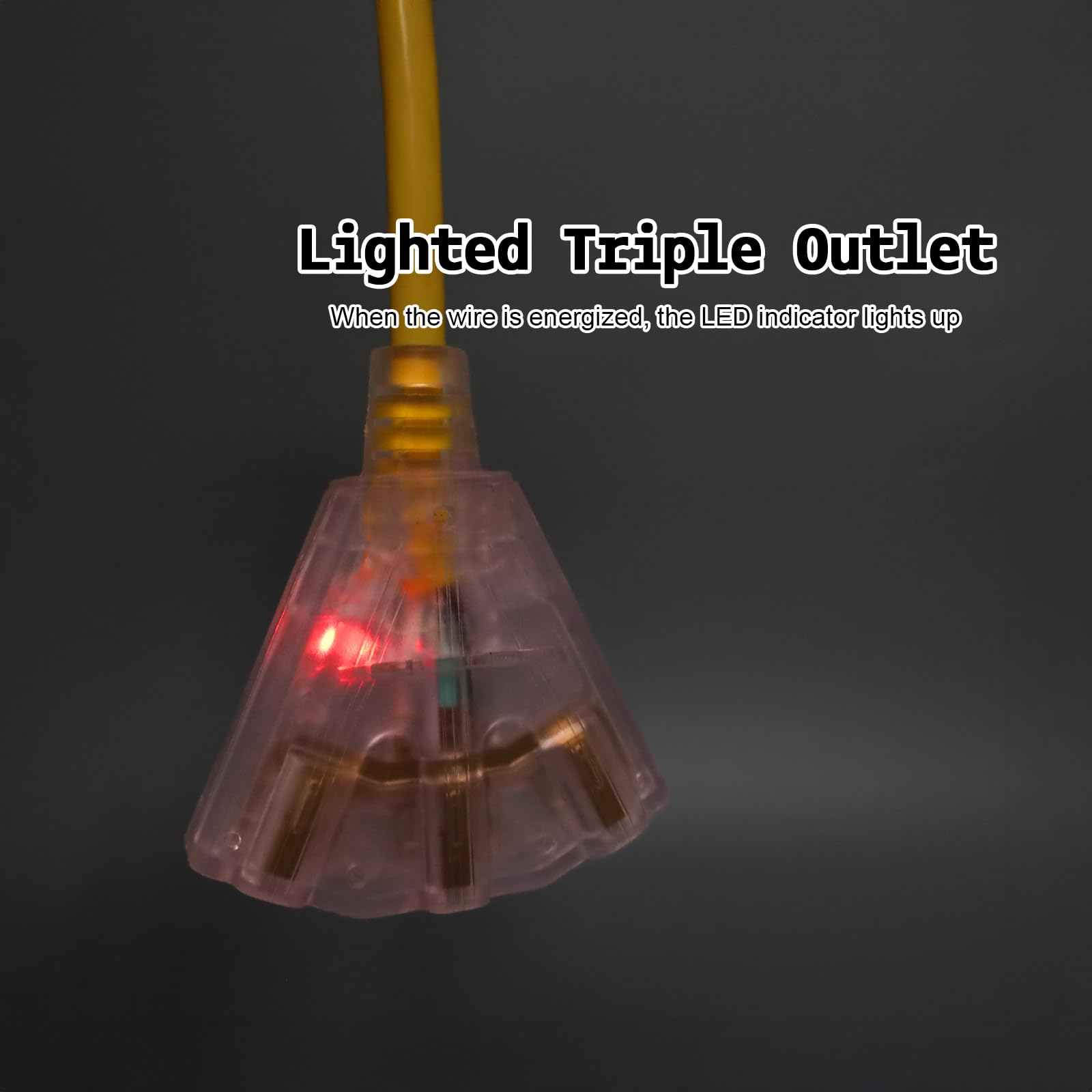 Cavo di prolunga illuminato GFCI per esterni da 3 piedi con 3 prese, 15 amp 12/3 SJTW cavo di prolunga giallo resistente con spina di terra a 3 punte per maggiore