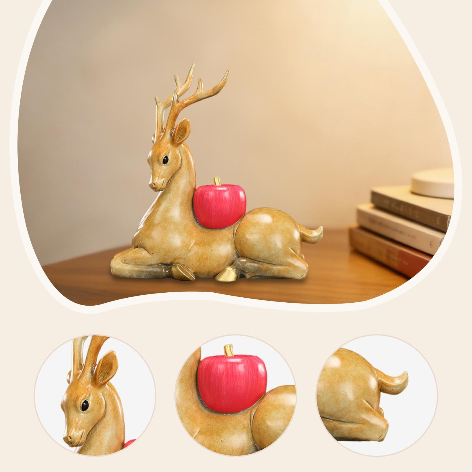 Escultura de Reno Figura de Ciervo Animal Decorativo en Cobre Sólido para Decoración en Sala de Estar Dormitorio Oficina Mesa Entrada Regalo 13.8cmx5.