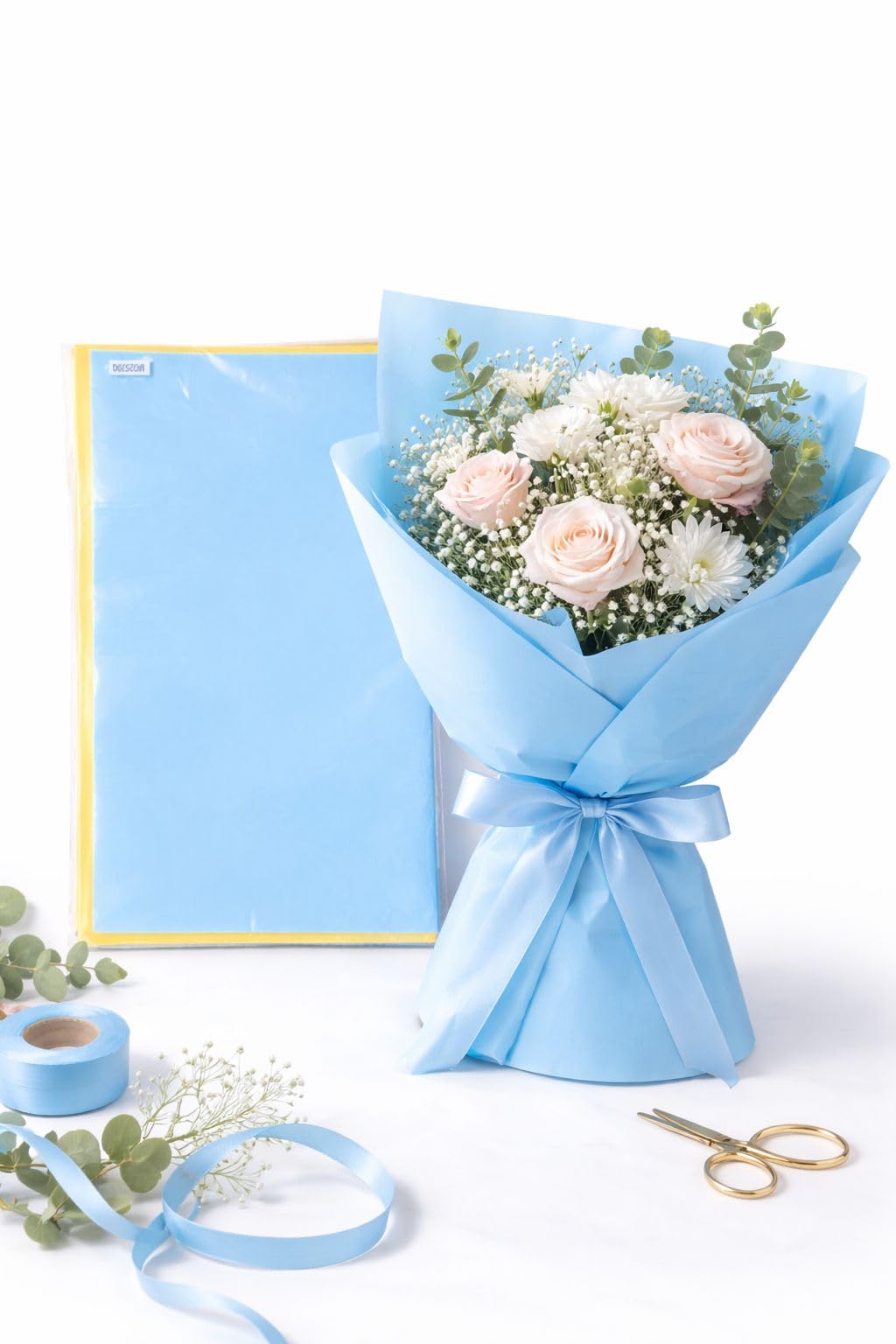 M.F.H 5PCS Sheets Korean Style Waterproof Premium Bouquet Wrapping Sheet (58cm x 58cm, 60 Microns) | HeartBeat design, Giftwrap for Flowers & DIY Gift Wrapping Paper For Valentines Day (BLUE)-image-35